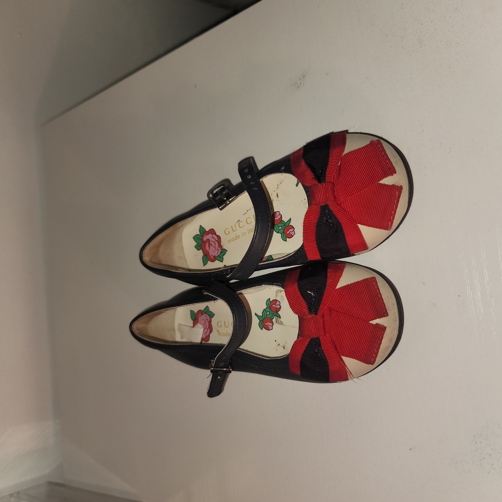 Gucci Little Girl Dark Blue and Red Bow Shoes/Flats
